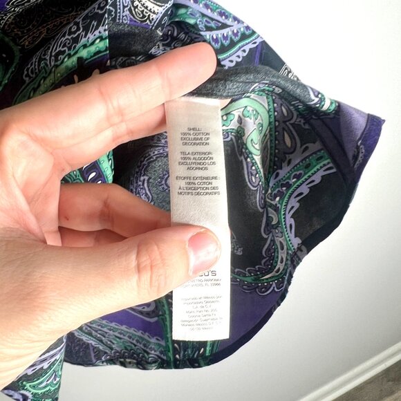 Chico's No Iron Purple Paisley Button-Up 100% Cotton Colorful Artsy Sz 2.5/14 - Picture 4 of 5